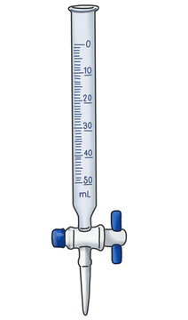 Glass burette 50 mL with stopcock valve for volumetric chemical titration vector illustration