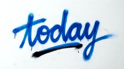 Fototapeta premium Blue spray paint lettering spelling today with black underline on white background