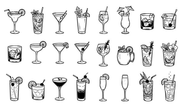 Hand Drawn Signature Cocktails Premium Drink Doodle Icons Editable Vector Collection