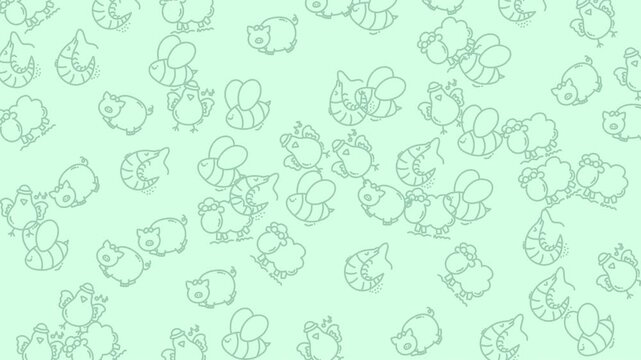 Cute hand drawn bee pattern on a light pastel green background.