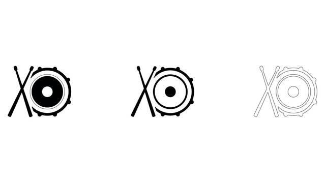 Snare drum vector line art set with crossed drumsticks for music school brand design.