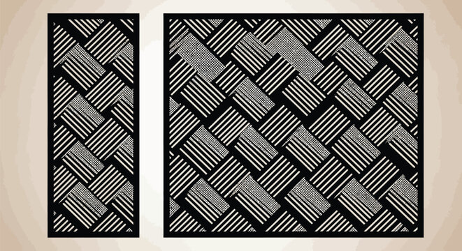 Abstract geometric pattern with woven texture lines and square shapes for interior decoration laser cut design files for professional cnc metal screen panels.