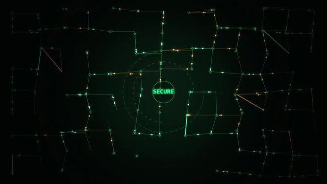 Digital secure network grid radar scanning with glowing green lines