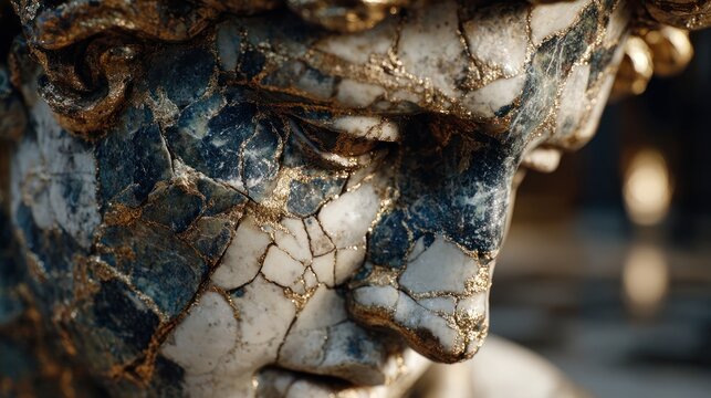 Close up of old statue face.