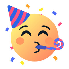 Obraz premium partying emoticon with party hat and horn, smiley face emoji , happy birthday celebrating emoticons