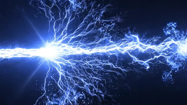 Radiant blue lightning glow light beam streak electric energy effect overlay element, on black background