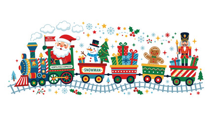 Fototapeta premium Santa's Christmas Train with Gifts and Toys