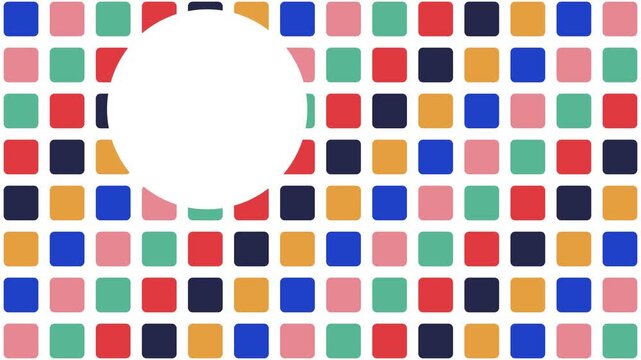 White Circle Gliding Over Multicolored Rounded Square Grid