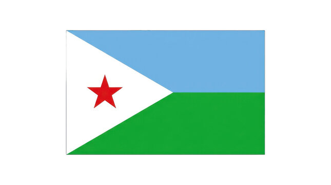 Flag of Djibouti with blue green white triangle and red star, isolated on clean white background for travel, geography, politics, and national identity

