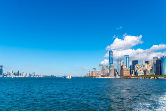 Lower Manhattan skyline viewed from the water in New York City
