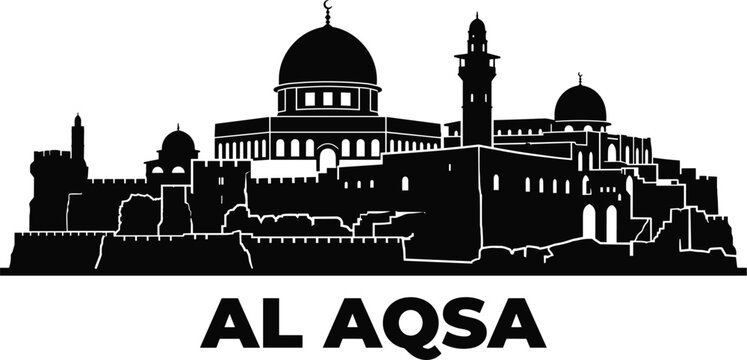 Al aqsa mosque holy compound cityscape vector featuring dome of the rock for islamic pilgrimage design