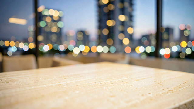 Polished Travertine Limestone Ledge on Luxury Hotel Rooftop Terrace Overlooking Urban Metropolis Lux