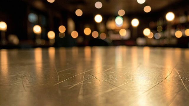 Brushed Bronze Metal Bar Counter on Luxury Hotel Rooftop Terrace Overlooking Urban Metropolis Luxury