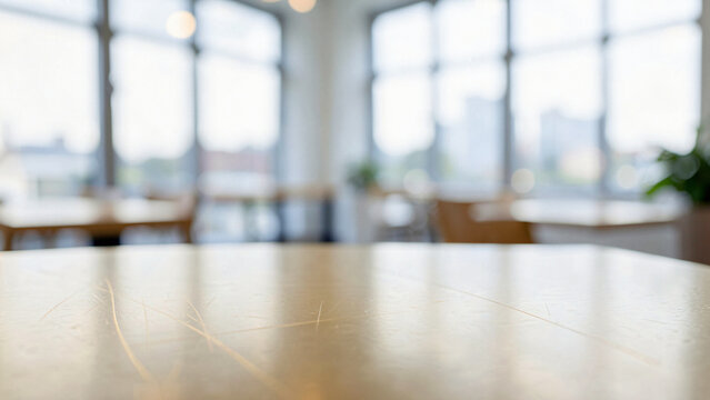 Weathered Reclaimed Pine Wood Tabletop on Luxury Hotel Rooftop Terrace Overlooking Urban Metropolis