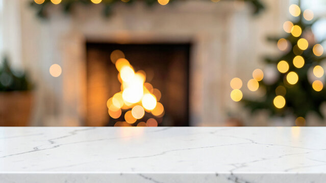 Nordic Home a White Marble Counter Completely Empty for Autumn Mockup