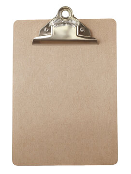 A simple brown clipboard with a shiny metal clip at the top, ready for writing or displaying information