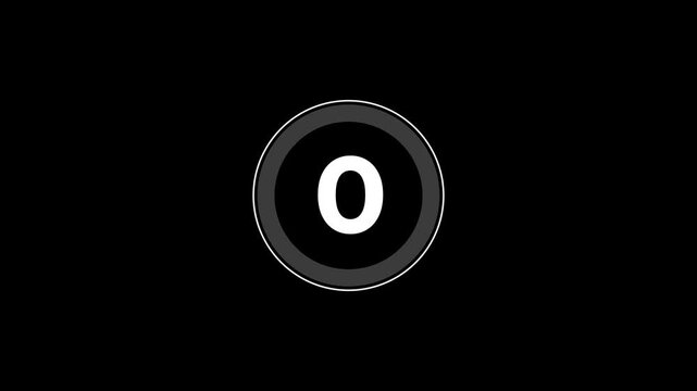 Countdown timer with numbers 3 2 1 0 in circles against black background cinematic motion