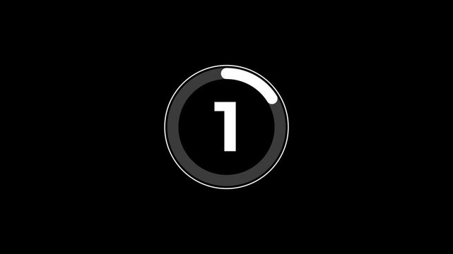Countdown timer circles with numbers from six to zero in cinematic motion against a black background