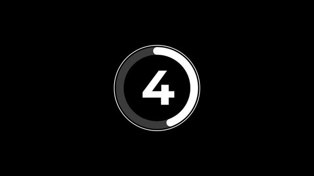 Minimalist countdown timer graphics in white circles with progress bar on black background