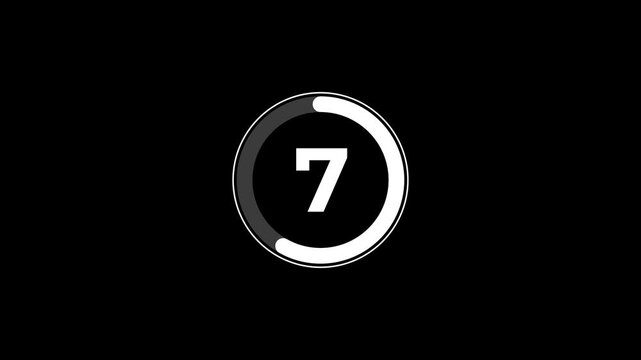 Numbers counting down in circles with progress bars on black background cinematic motion