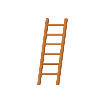 Wooden Ladder with 6 Steps, Brown Vector Illustration
