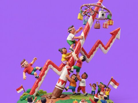 3D Claymation Style Financial Growth Panjat Pinang Illustration