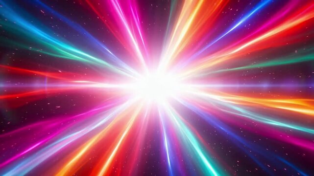 Futuristic sci-fi hyperspeed travel in space tunnel, colorful glowing neon light rays background for gaming transition and tech intro