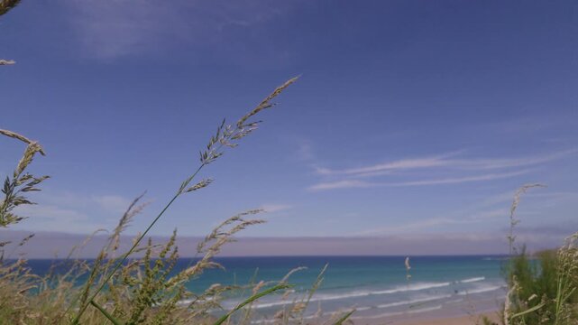 Views over Fistral Beach, Newquay, Cornwall, England on a hot sunny June day.