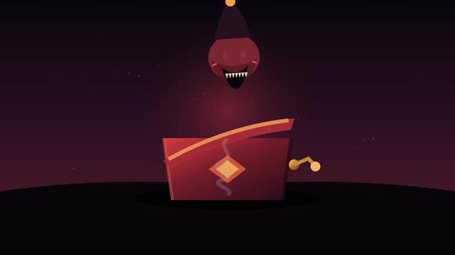 Creepy cursed jack-in-the-box opening up with a spooky surprise for Halloween