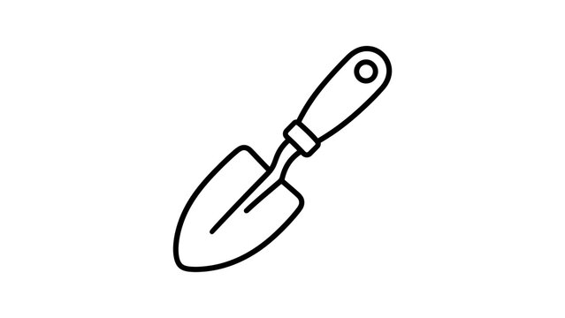 Garden hand trowel icon black outline tool for digging and planting soil.