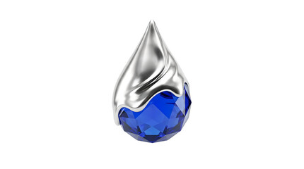 Obraz premium Blue sapphire gemstone and silver drop. Faceted crystal pendant isolated on transparent background