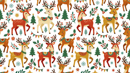 Charming Deer and Festive Elements Seamless Pattern © Jabir