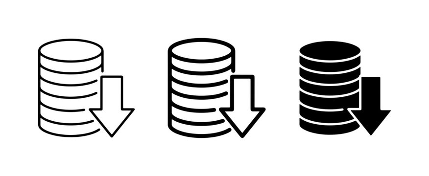 Stack of Coins Down Arrow Icons, Financial Decline, Economic Downturn, Business Loss
