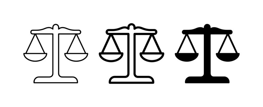 Scales of Justice Icons, Balance Symbol Vector Graphics, Legal Courtroom Symbolism