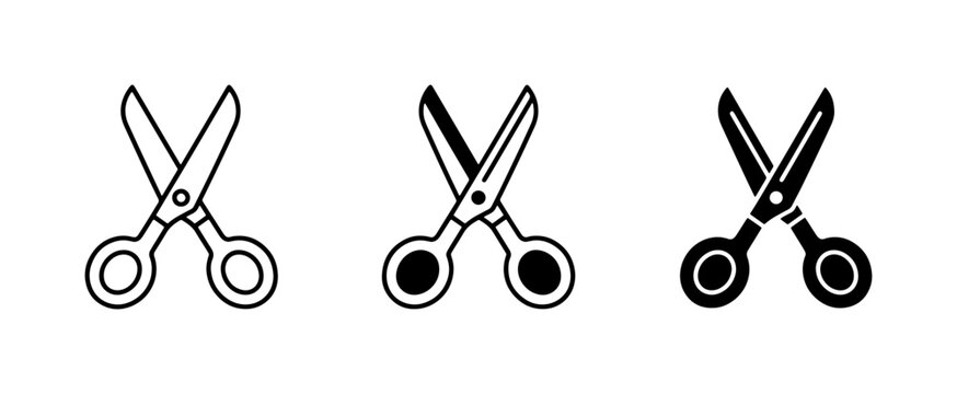 Scissors Icons Set, Cutting Tool Vector Graphics, Crafting Symbol Collection