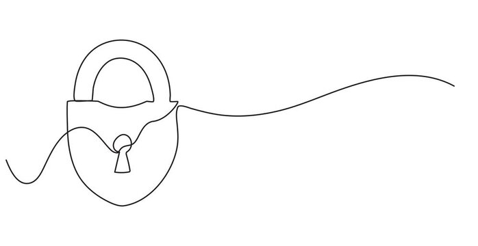 open padlock with shield security animation continuous one line drawing, lock animation continuous one line drawing, Lock. Personal data, private information, reliable protection, safety, defence,