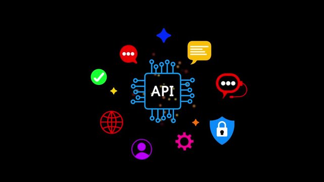 Api integration concept animation with digital and microchip processor application programming interface
