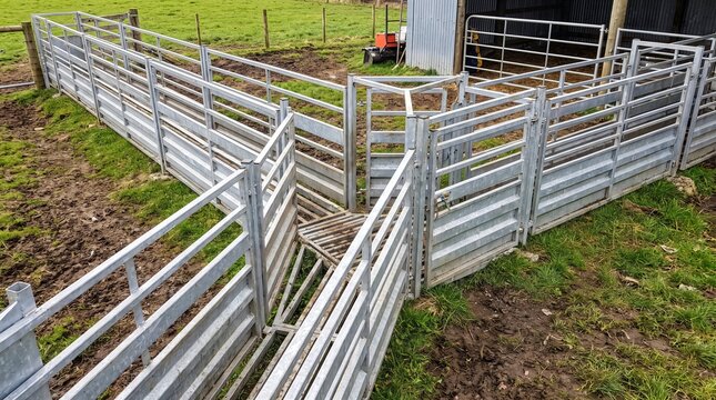 Sorting Concept, Livestock Handling Race Splitting Into Three Drafting Pens