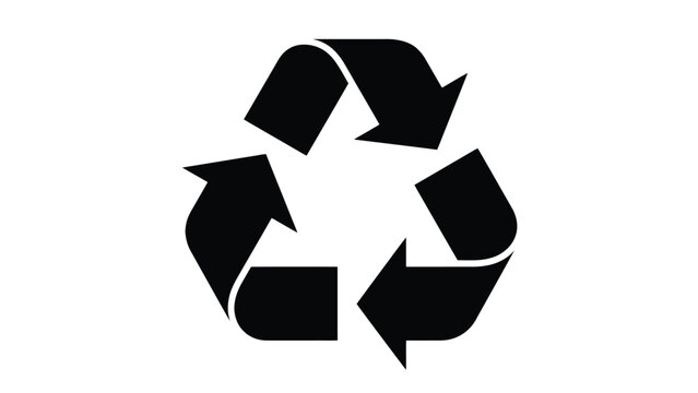 Black recycling symbol icon featuring three curved arrows forming a loop on a white background