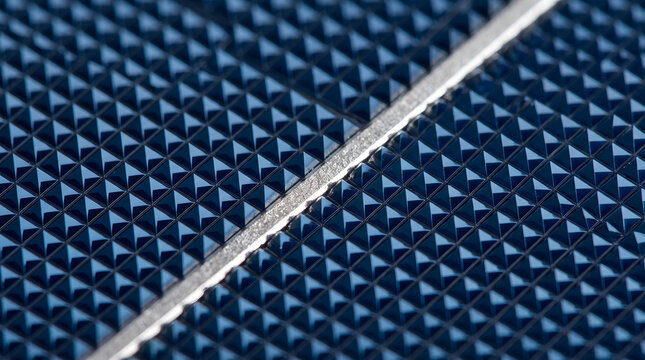 Microscopic macro view of silicon solar cell surface showing micro pyramid texture anti-reflective nano grid