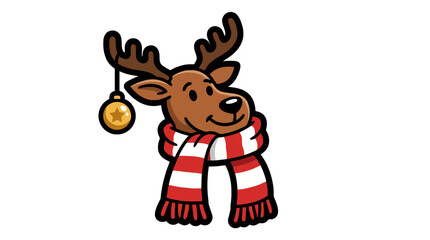 Obraz premium Festive reindeer mascot character wearing a red scarf and winter hat