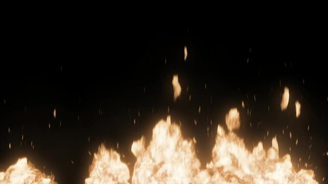 Intense fire flames rising with glowing embers in motion video clip