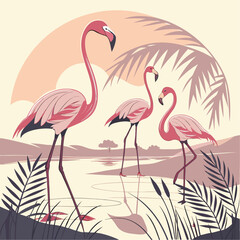 Obraz premium pink flamingo on the water background