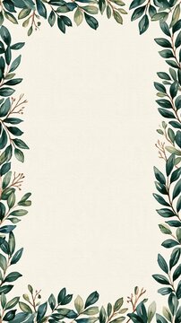 Watercolor leaves and bare branches framing a blank center, featuring a soft wash and granulation texture for phone wallpaper and seasonal backgrounds