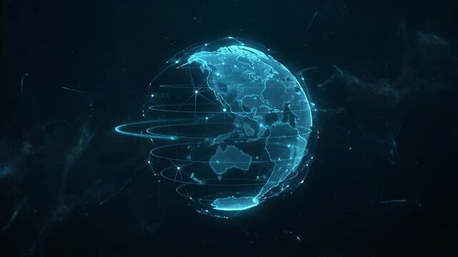 Digital Earth Globe Rotating with Glowing Network Connectivity Lines
