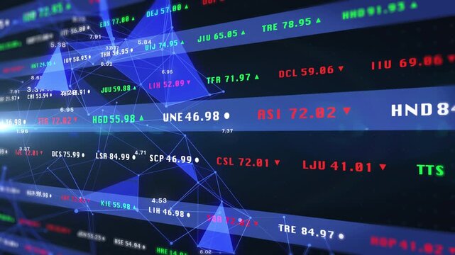 Digital Stock Market Dashboard with Glowing Candlestick Charts and Financial Analytics. Global Trading Data Visualization for Investment, Fintech, Economy, and Business Technology.