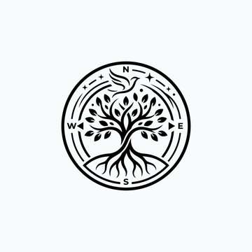 Compass tree of life symbol with cardinal directions.