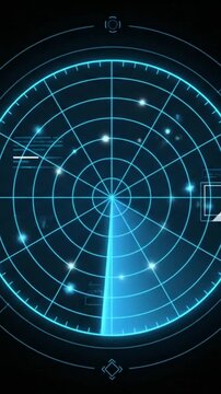 Futuristic Blue Radar Screen Scanning and Detecting Targets in Digital Space