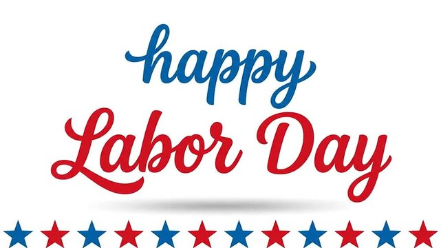 Festive Happy Labor Day Greeting with Red and Blue Stars Decoration