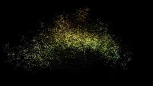 Abstract glowing gold particle swarm motion background loop